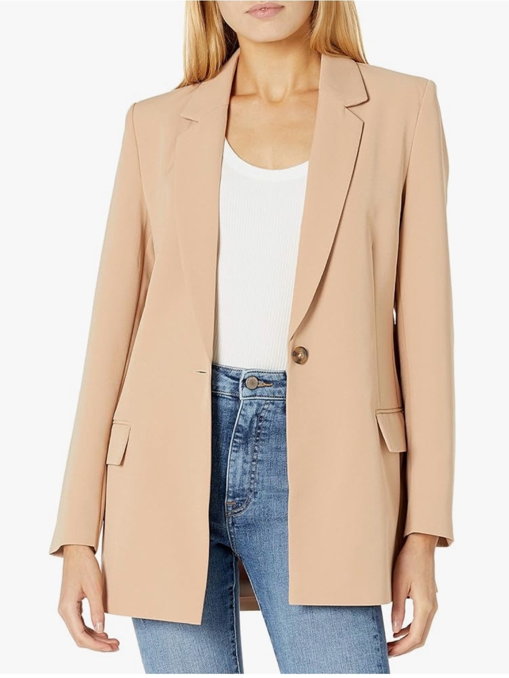 The Drop Blake Long Blazer Women’s Small Praline Tan Single Button Stretch